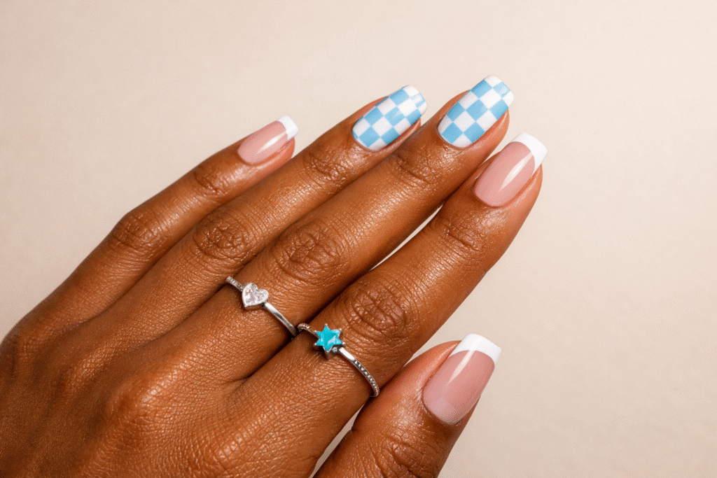 Gray Checkerboard Nails
