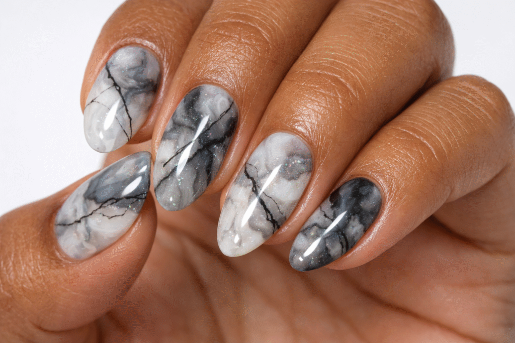Gray Marble Nails