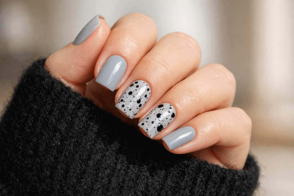 Gray and Speckled Black Nail Design