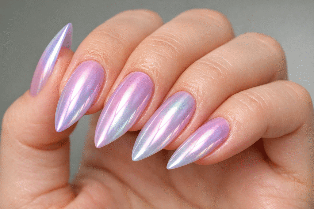 Iridescent Blue Gray Nail Designs