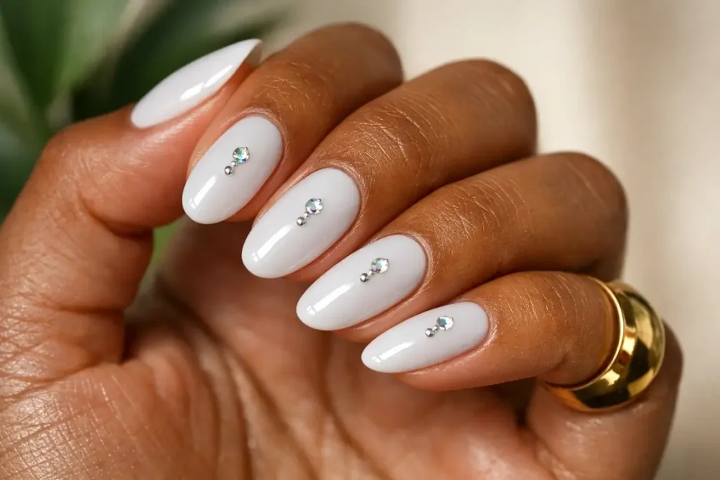 Milky White and Blue Aura Nails