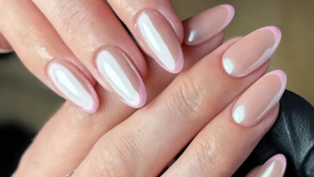 Pink French Tip Chrome Nails