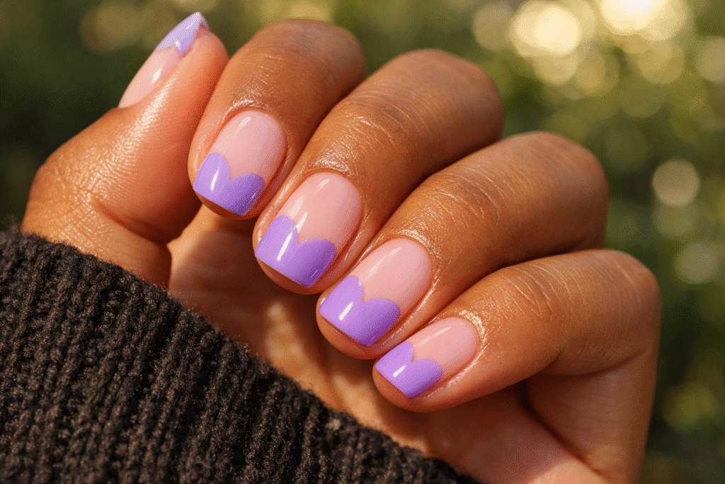 Purple Heart Shaped French Tips