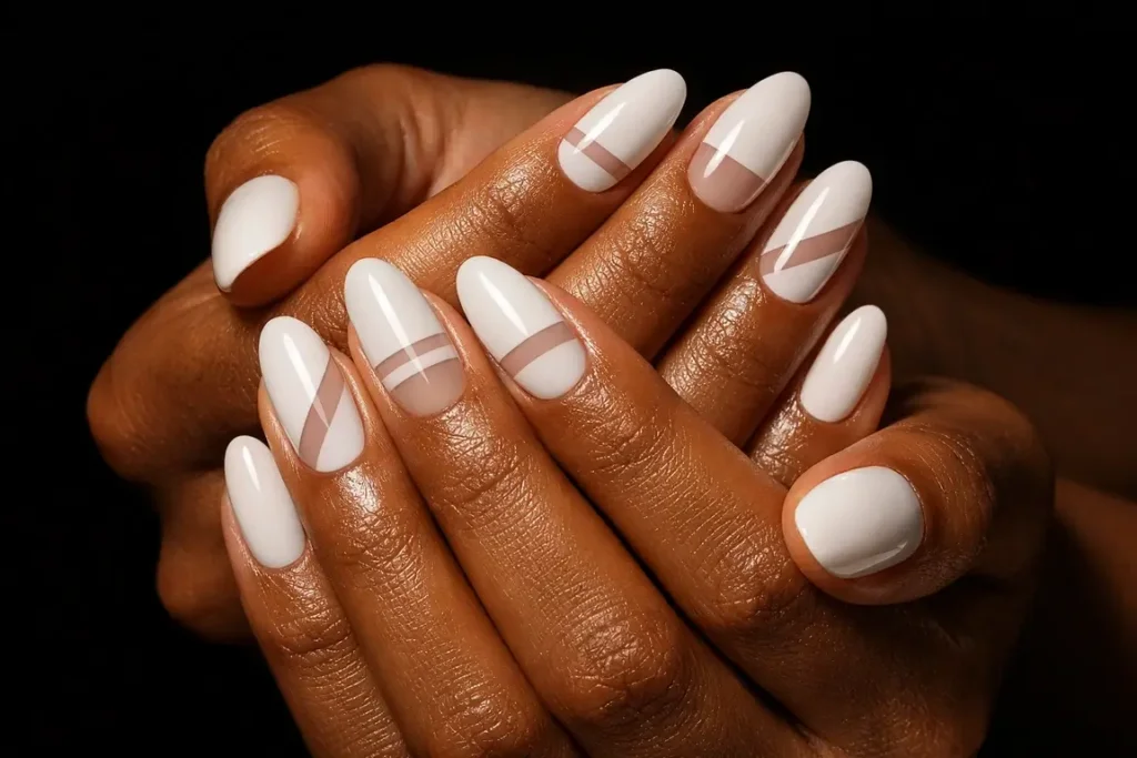 White Negative Space Stripe Nails