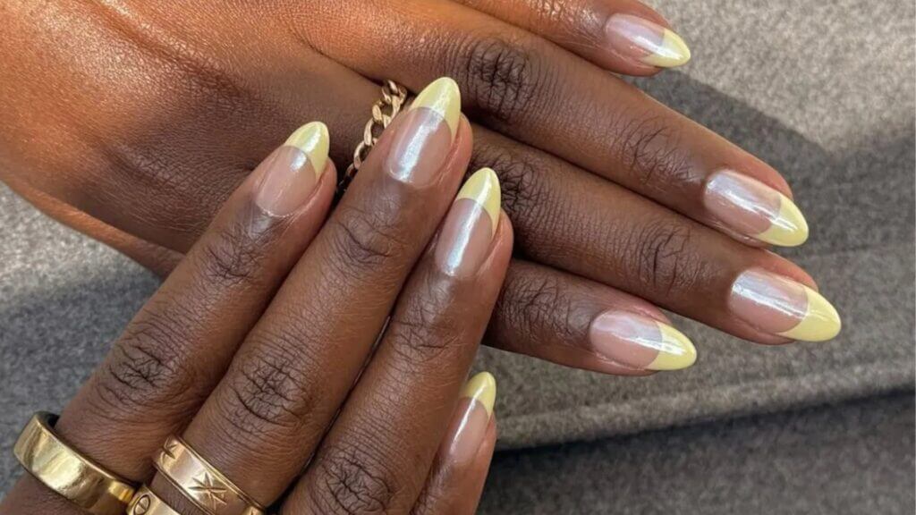 Yellow French Tip Chrome Nails