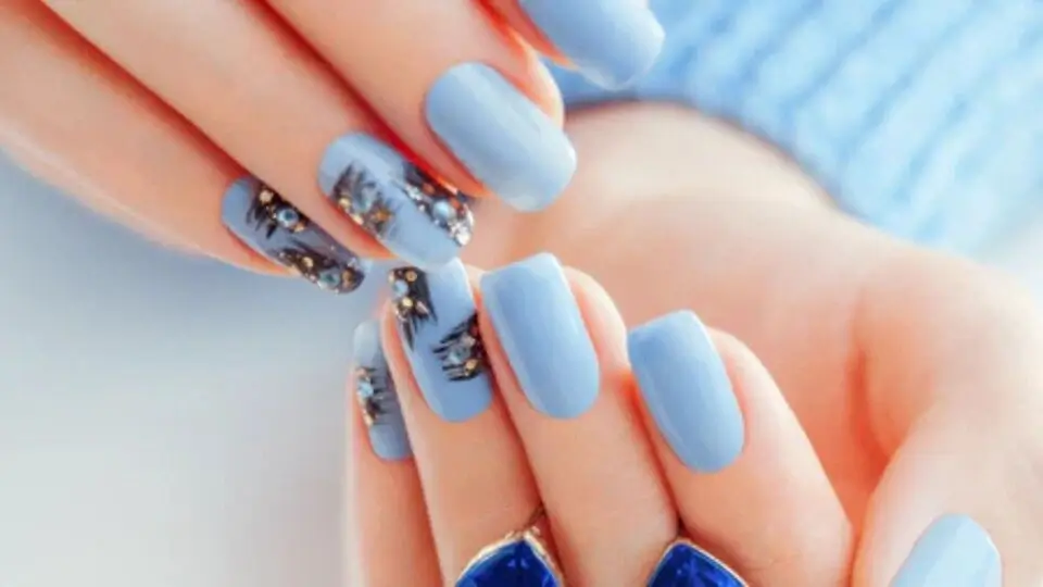 Baby Blue and White Cloud Nails