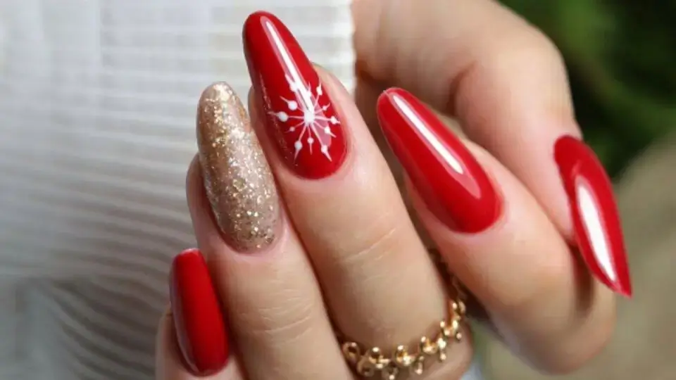 Classic Red Bridal Nails with Gold Accents
