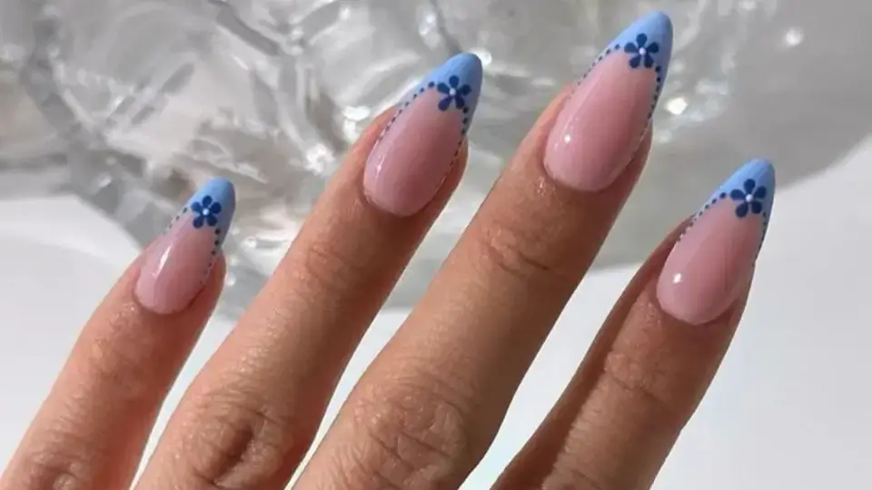 Short French Tip Nails with Design