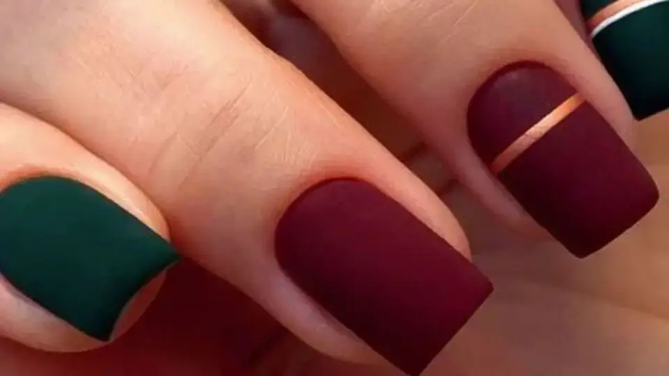 Maroon and Green Nails