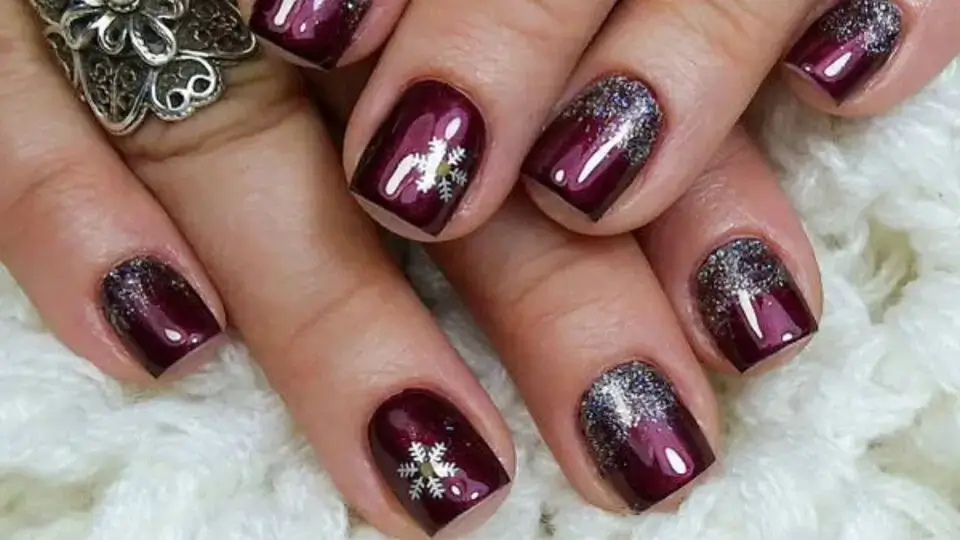 Maroon and Grey Nails