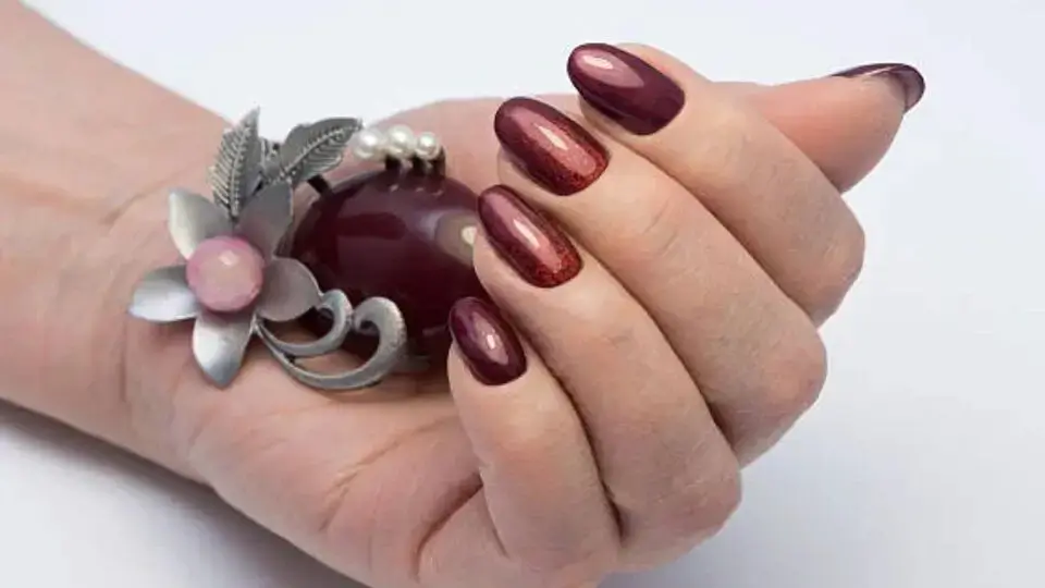 Maroon and Orange Nails