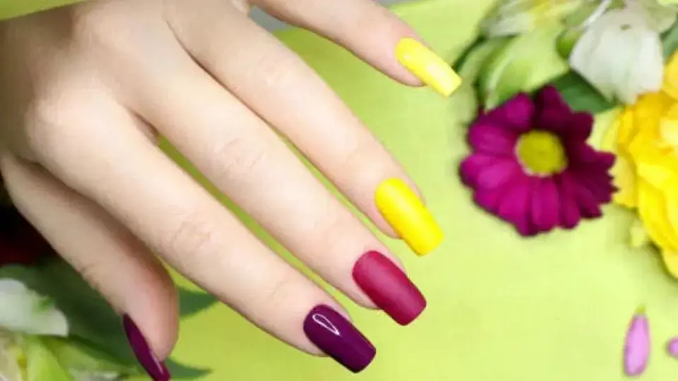Maroon and Yellow Nails