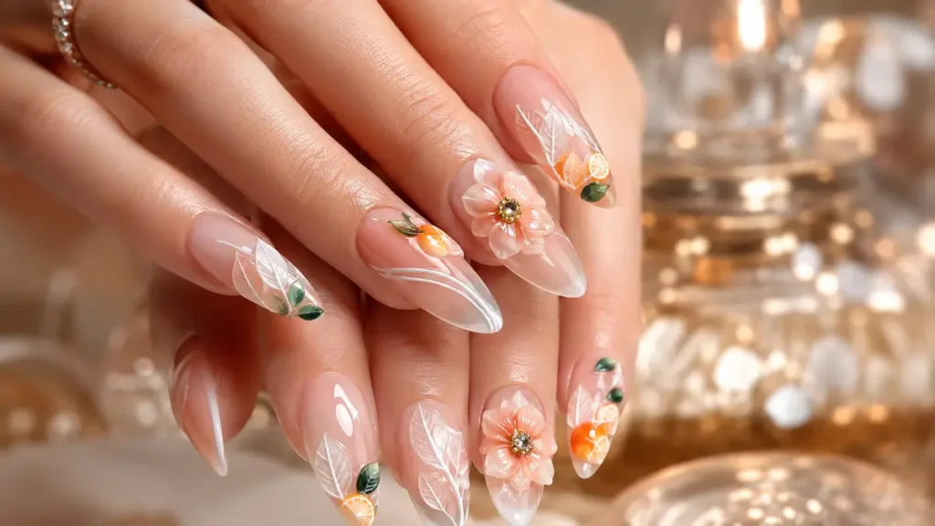 3D Orange Sorbet Nails