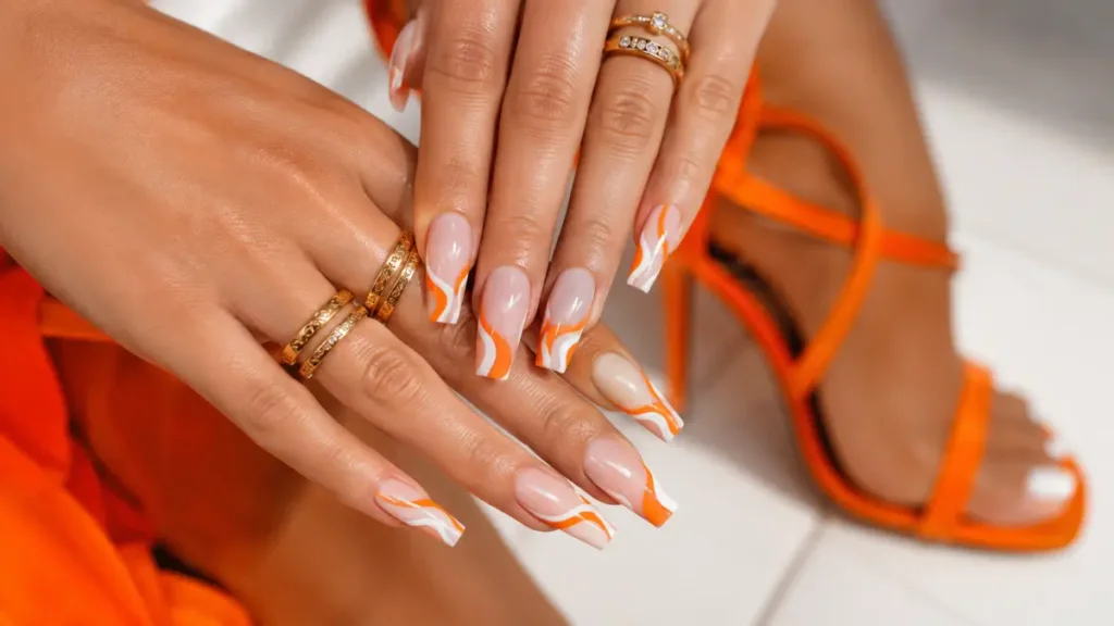 Abstract French Tip Orange Nails