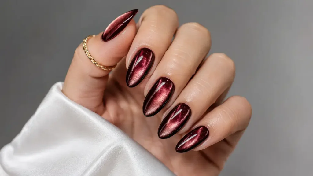 Burgundy Blush Cat Eye Nails