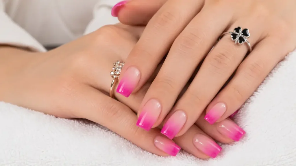 Dark Pink and White Ombre Nails