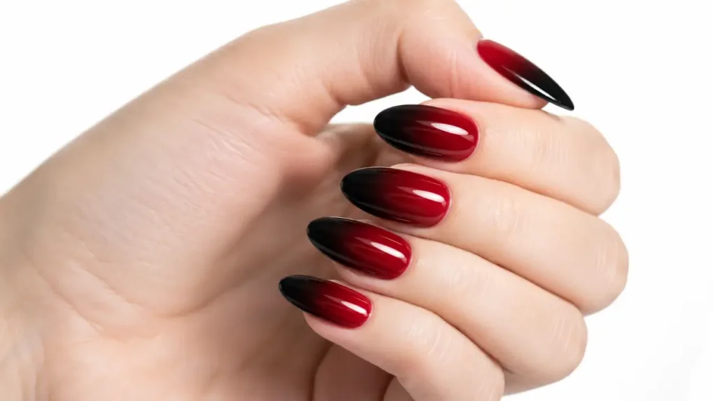Deep Red Ombré Nails