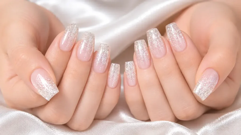Glitter Pink and White Ombre Nails