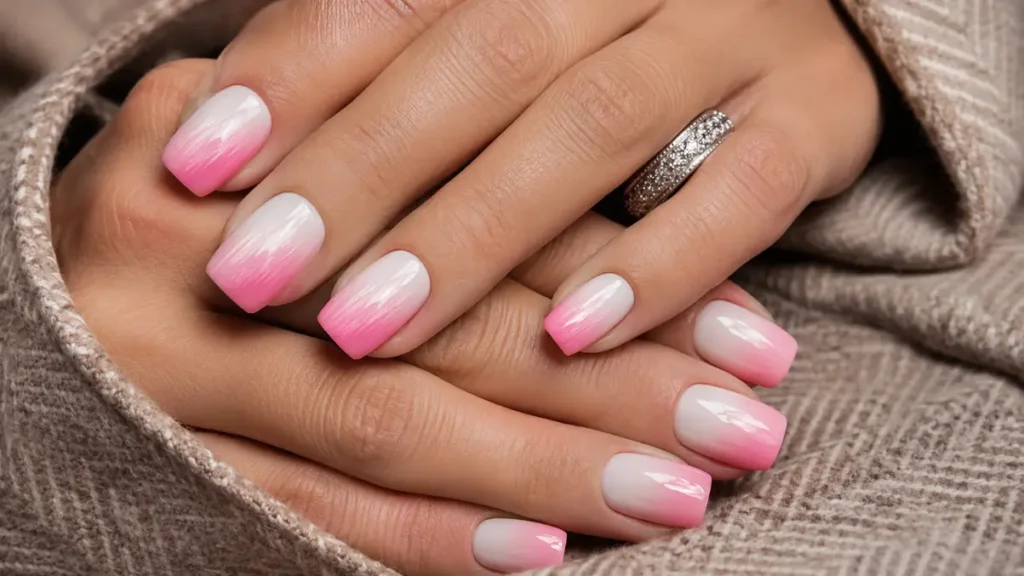 Hot Pink and White Ombre Nails