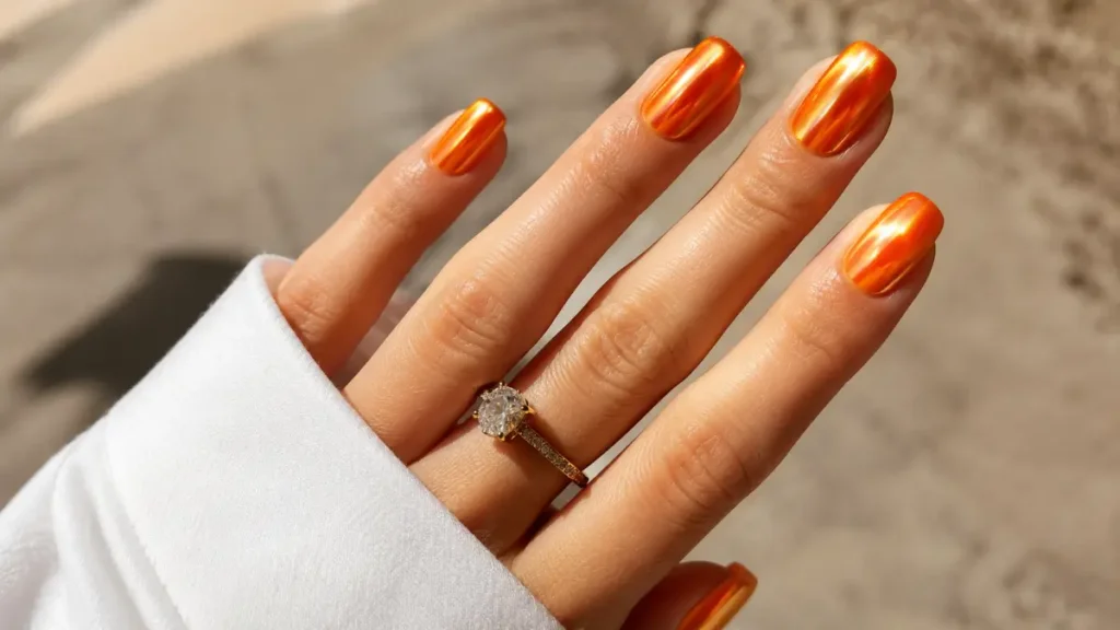 Metallic Orange Nails