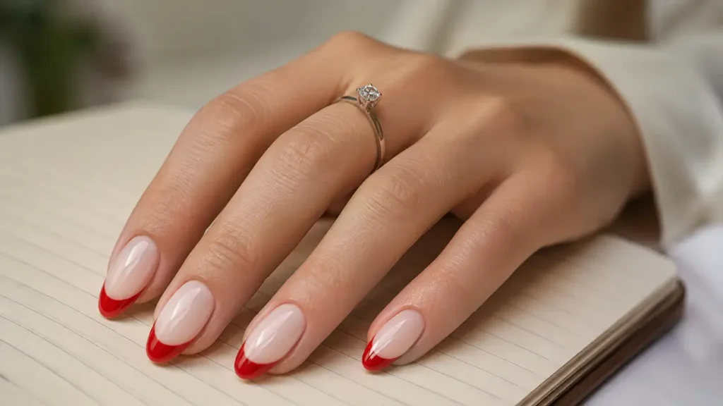 Milky Red Nails