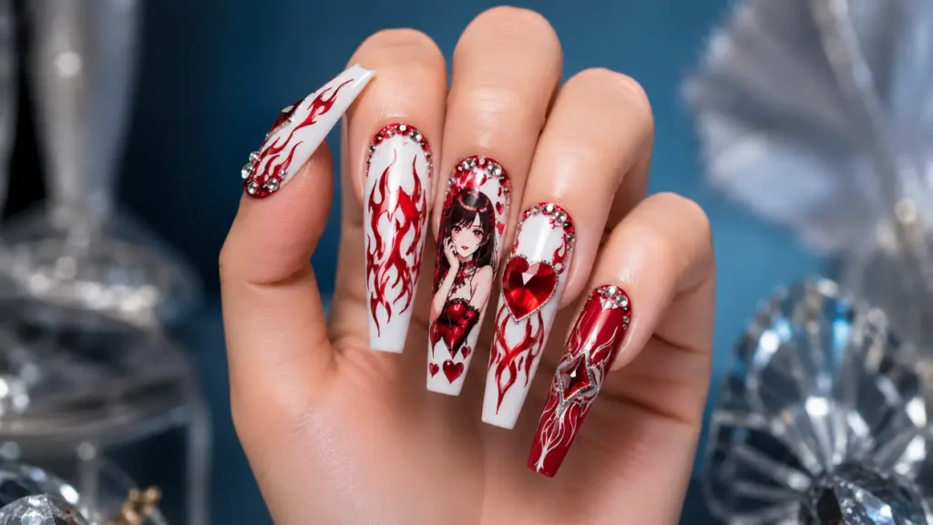 Nude Nails With Red Flames