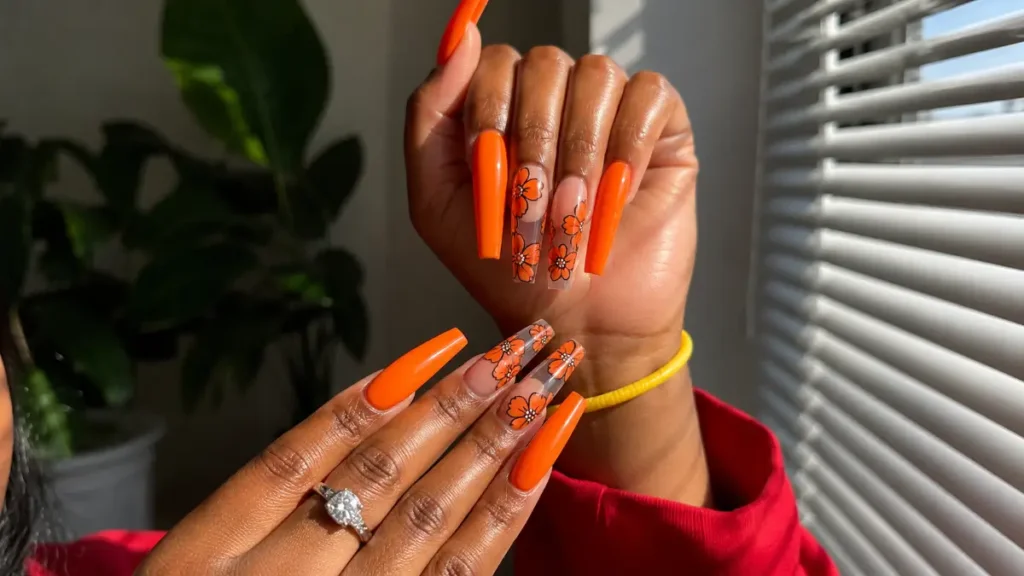 Orange Acrylic Nails
