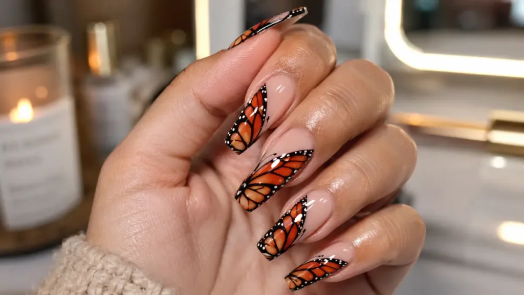 Orange Butterfly Nails