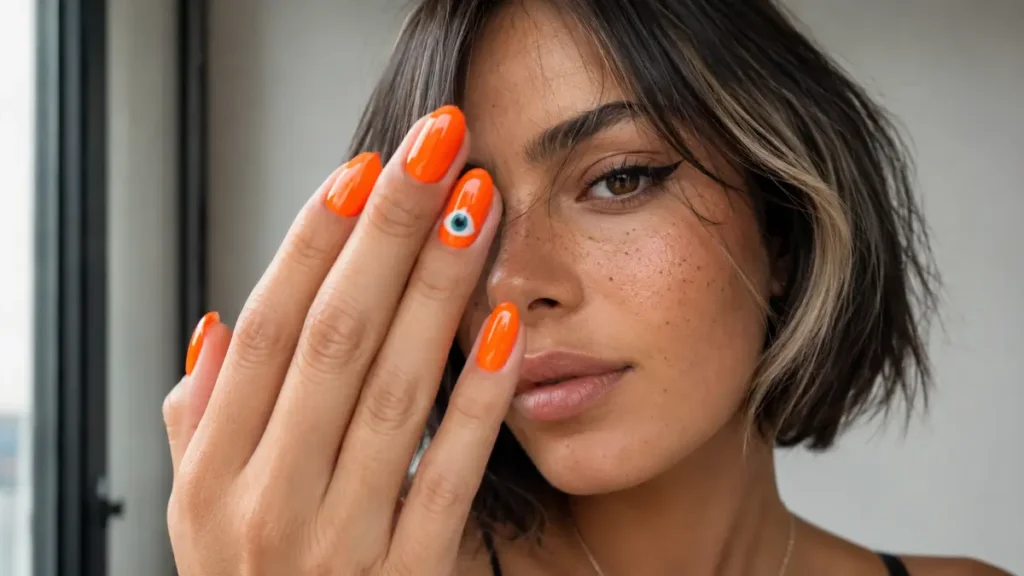Orange Evil Eye Nails