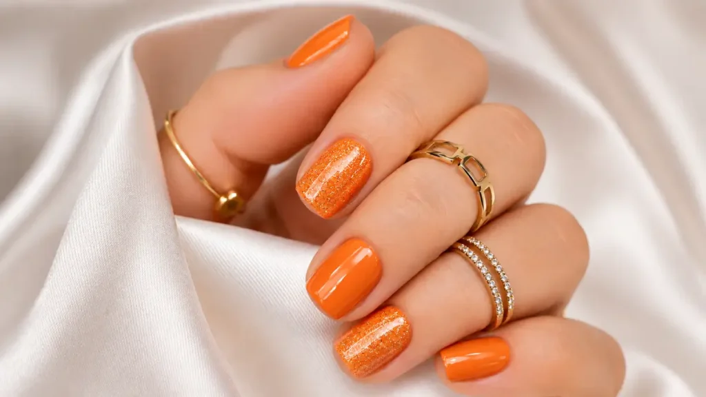 Orange Glitter Nails