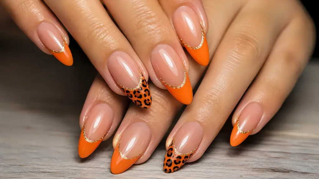 Orange Leopard Print Nails