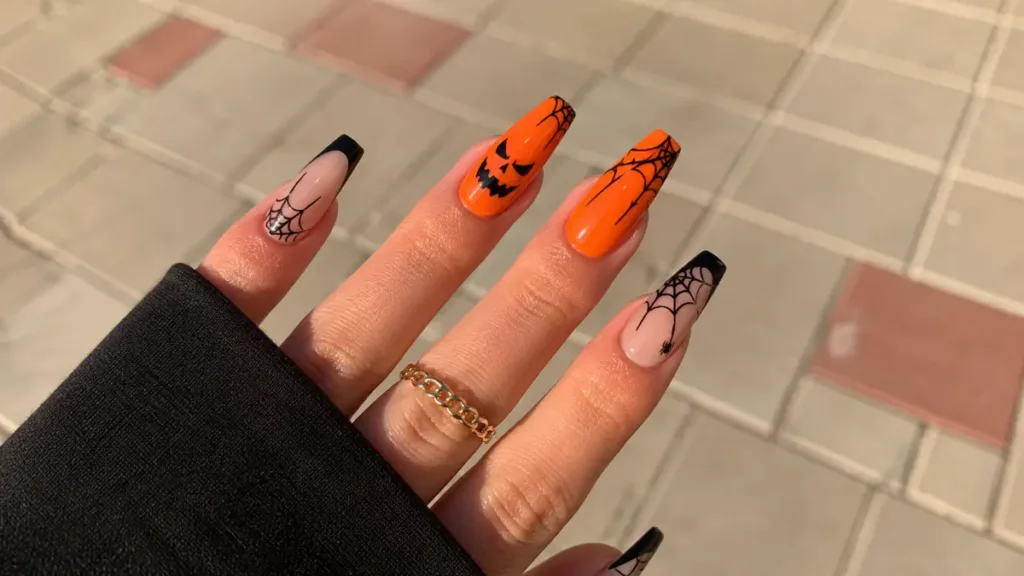 Orange and Black Nails