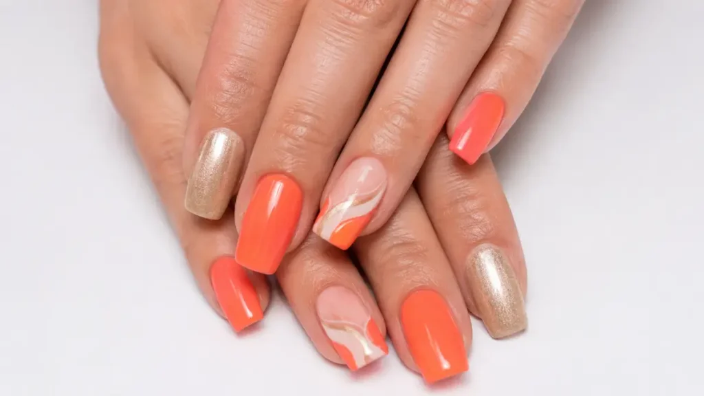Orange and Gold Nails