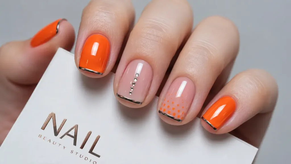Orange and Silver Nails