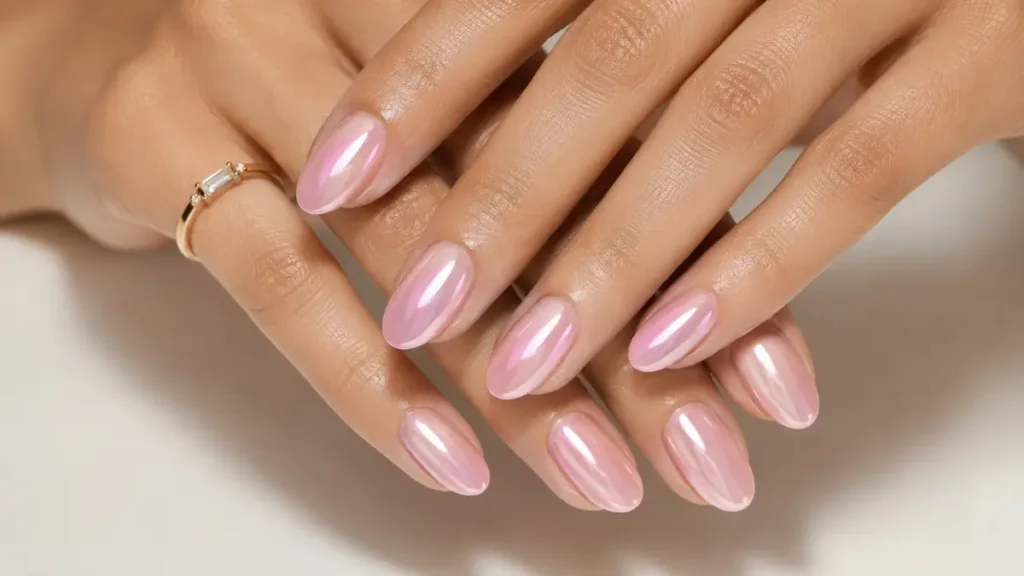 Pink Chrome Powder Nails