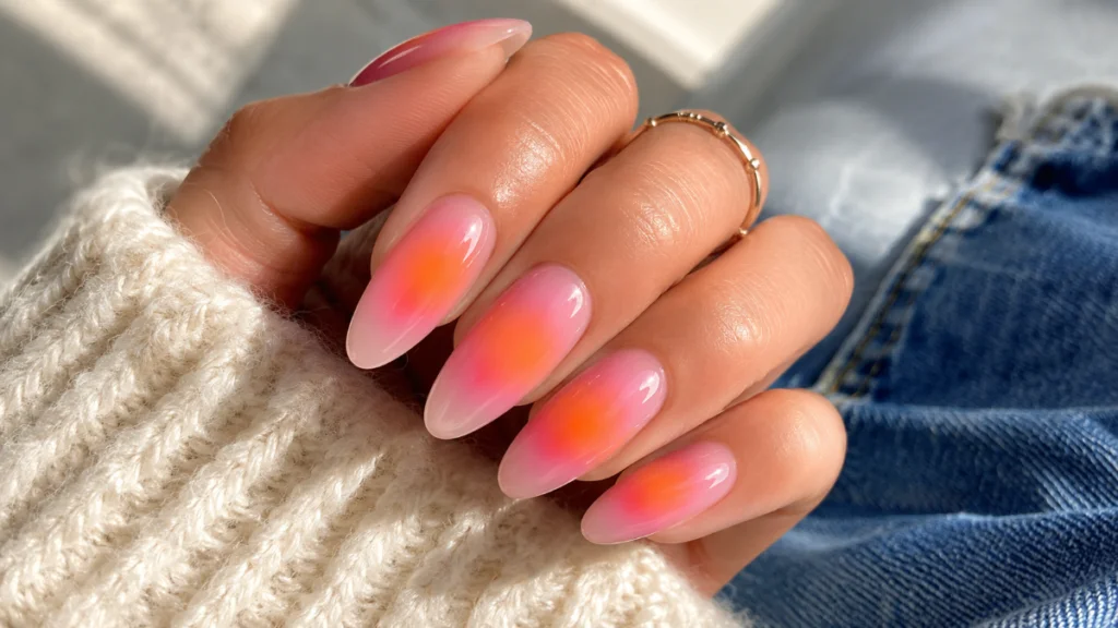 Pink and Orange Aura Nails