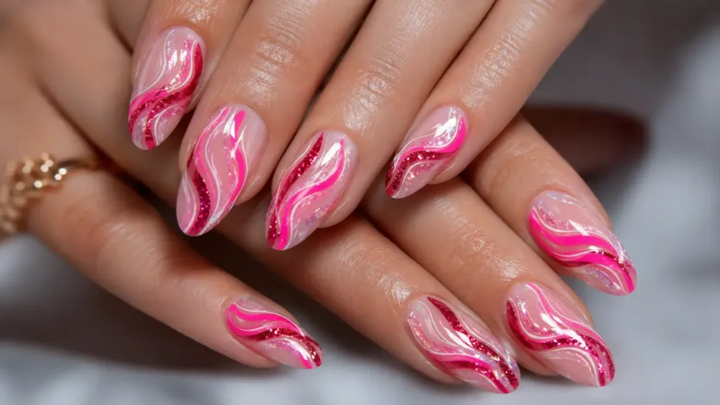 Pink and Red Glitter Waves