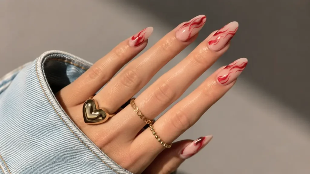 Pink and Red Marble Nails