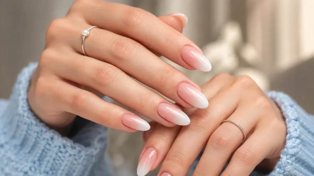 Pink and White Ombre Acrylic Nails