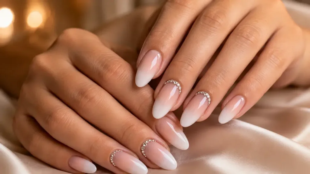 Pink and White Ombré Nails with Design