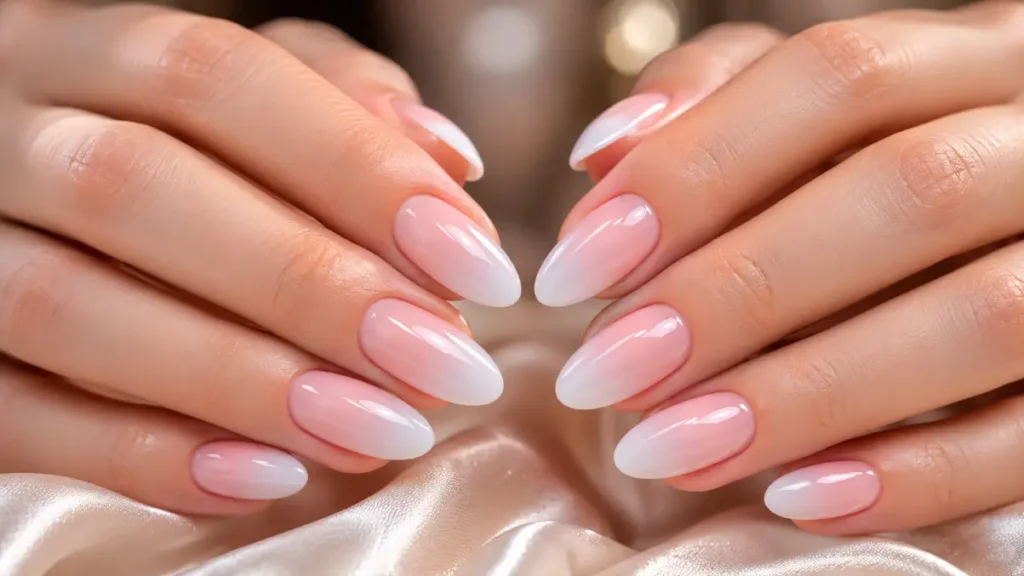 Pink and White Ombre Stiletto Nails