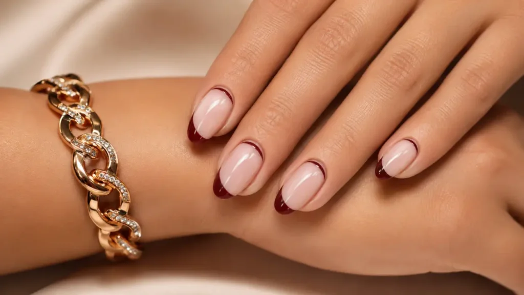 Red Double French Tip Nails