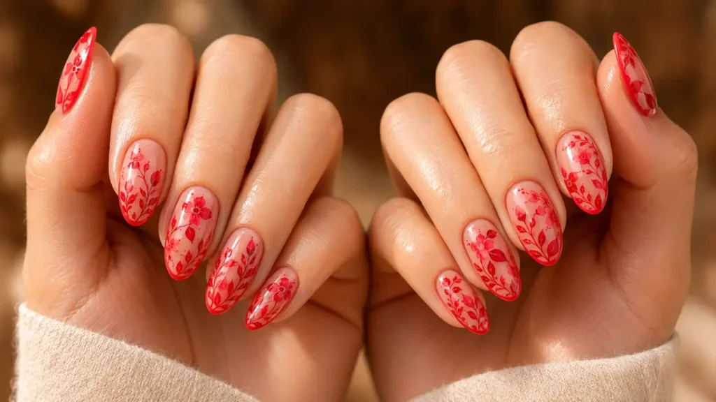 Red Floral Nails