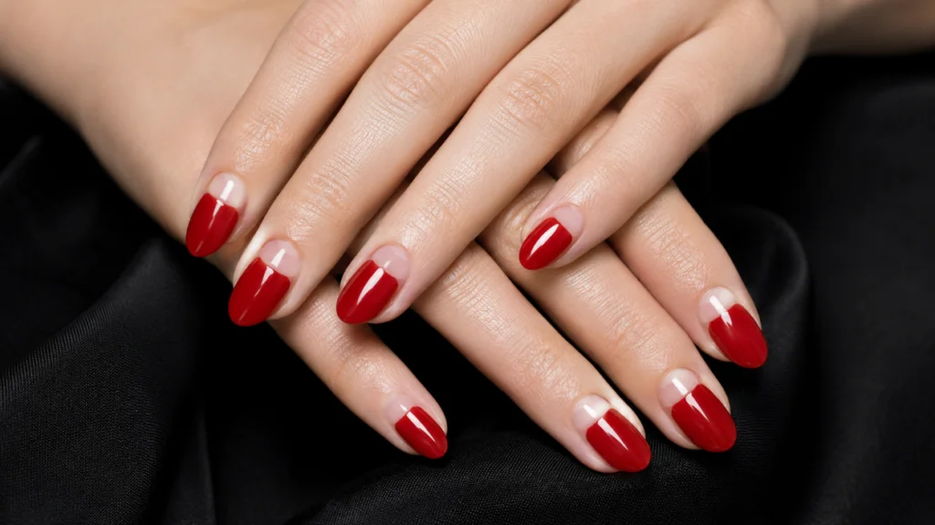 Reverse Red French Tip Nails