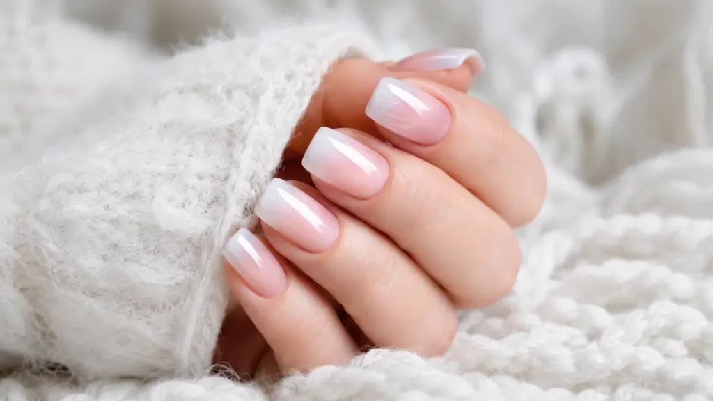 Short Pink and White Ombre Nails