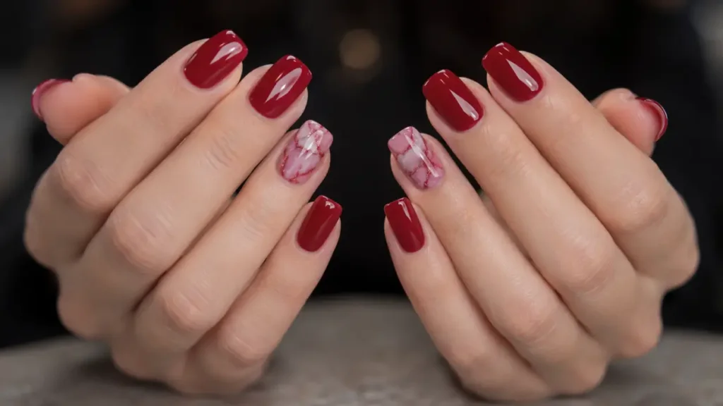 Short Square Red Nails