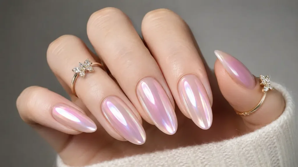 Solid Baby Pink Cat Eye Nails