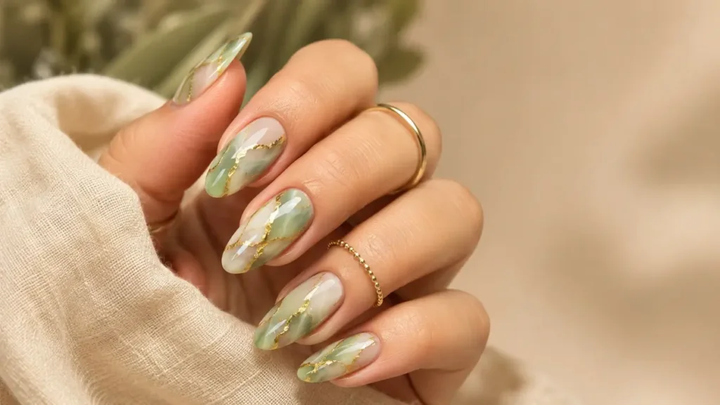 Matcha Marble Nails